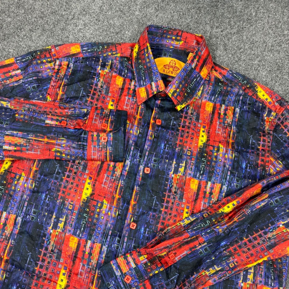 R. Lewis Mens Large Contemporary Fit Cotton Button Down Shirt Abstract Geometric